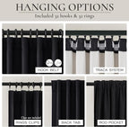 Black Blackout Curtains 96 Inches Long 2 Panel Set, Sun Blocking Curtains for Bedroom Modern Black Window Linen Drapes Thermal Insulated Pleated with Heading Tape Pin Hooks (W50 xL96)