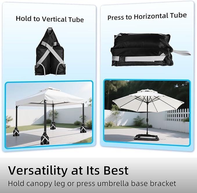 Set of 4 Sand Bags(160lbs) with 1680D Heavy Duty Fabric and Double Sewing Line and Zipper Perfect for Outdoor Gazebo Canopy Leg Umbrella Tent Carport Weights (Gray)