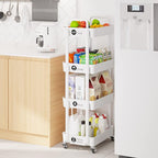 Laiensia 4-Tier Storage Carts,Multifunction Utility Rolling Cart Kitchen Storage Organizer,Mobile Shelving Unit Cart with Lockable Wheels for Bathroom,Laundry,Living Room,With Classified Sticker,White