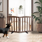 Freestanding Dog Gate Indoor,Doggie Gate Foldable Pet Gates for Doorways,Stairs or Hallways, Wooden Brown Pet Gate for The House, Pet Fence with Support Feet Included,24 "Height-2 Panels