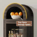 71” Tall Arched Pantry Cabinet with Glass Door, Display Cabinet Organizer, Versatile Pantry with Top-Opening Storage Container for Living, Kitchen Dining Room, Black