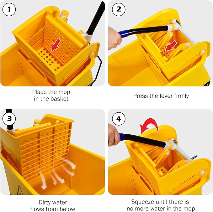 ARLIME Mop and Bucket Set with Wringer On Wheels, 21 Quart Capacity Portable Wringer Trolley on Wheels, Side Press Floor Cleaning Wavebrake w/Handle, Mop Bucket for Home, Commercial, Restaurants