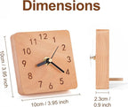 Wooden Table Clock on Stand, Decorative Battery Operated Desk and Shelf Clock, Silent Non-Ticking Desktop Clock for Office, Living Room or Bedroom Decor, Square Shape, Beech Wood