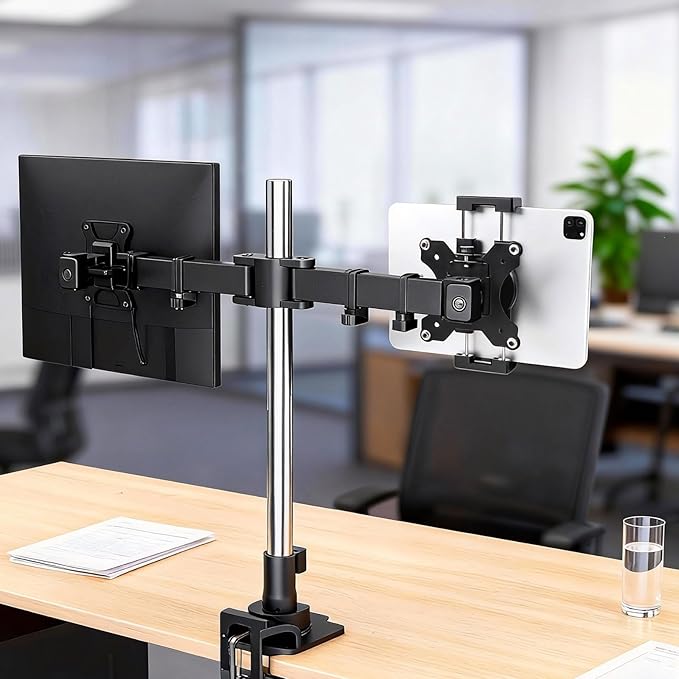 xik VESA Mount Adapter for iPad - Spring Clamp Holder for Phones, Tablets & Portable Monitors - Features 360° Rotation & Tilt - Fits VESA 75x75 & 100x100mm