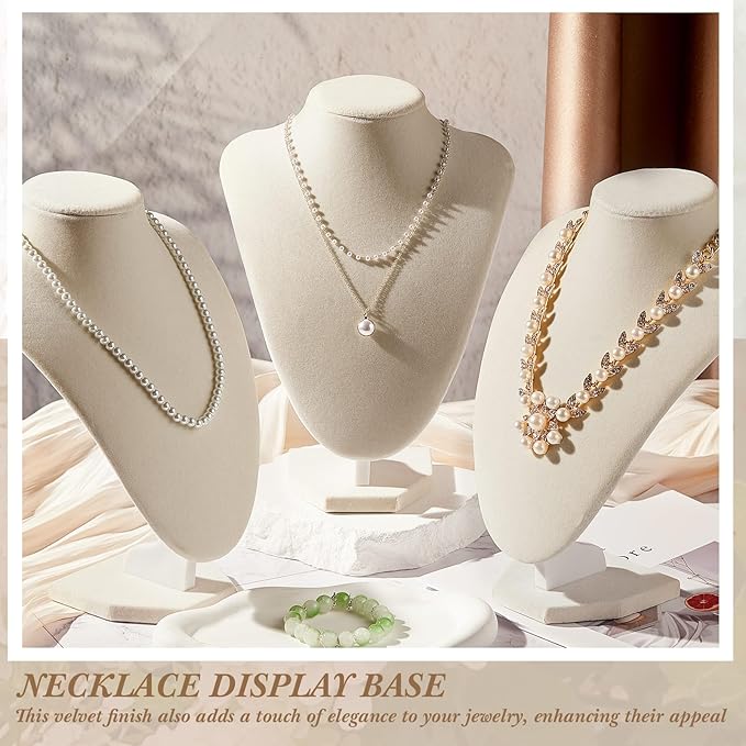 6 Pcs Necklace Display Stand Necklace Holder Jewelry Bust Display Stands for Selling Home Store Trade Shows Photography Props Retail(Beige,Velvet)