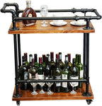 Industrial Pipe Bar Carts/Serving Carts/Kitchen Carts/Wine Rack Carts on Wheels with Shelves - Wood Rolling Carts - Wine Tea Liquor Shelves/Holder - Home Furniture