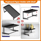 Pegboard Paper Towel Holder with Shelf, Heavy Duty Peg Board Accessory, Metal Pegboard Organizer Accessories for Garage, Workshop, Craft Room