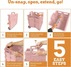 Inspired Living Ultra-Slim Rolling Collapsible Storage Pack-N-Roll Utility-carts, with Telescopic Handle, for Home, Garden, Shopping, Office, School use, Medium, Raspberry Pink