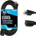 13 Amp Outdoor Extension Cord 10 ft, 16/3 SJTW 10 Foot Black Extension Cord 3 Prong, Weatherproof Exterior Power Cable for Outside Lights & Lawn, UL Certified - US Veteran Owned