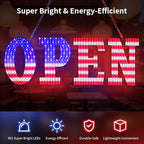 30"x10" Large LED Open Sign for Business - Unique Design super Bright Open Signs With chain - High Visibility for Stores, Bar, Hotel, Retail Shops,Window, Salon, Restaurant, Office (American Flag, 30x10)