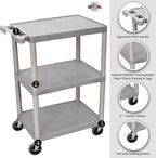 Luxor Multipurpose Storage Utility Cart 3 Shelves Structural Foam Plastic - Gray