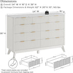 T4TREAM Fluted 9 Drawer Dresser, Modern Chest of Drawers with Faux Marble Top, Curved Profile Design, Dresser TV Stand, Wood Drawer Organizer for Bedroom, Living Room, Hallway, Solid White