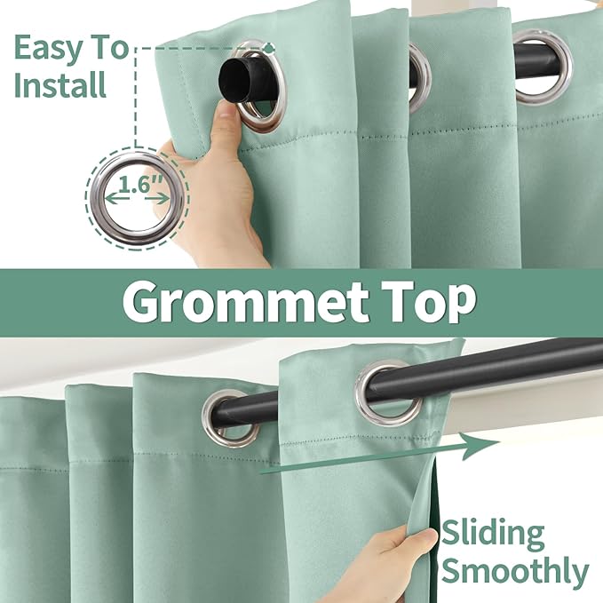 Short Blackout Curtains for Bedroom 54 Inch Length 2 Panels Set, Thermal Insulated Sun Blocking Soundproof Grommet Window Curtains with Thick Black Liner, Each 42 Inch Wide, Frosty Green