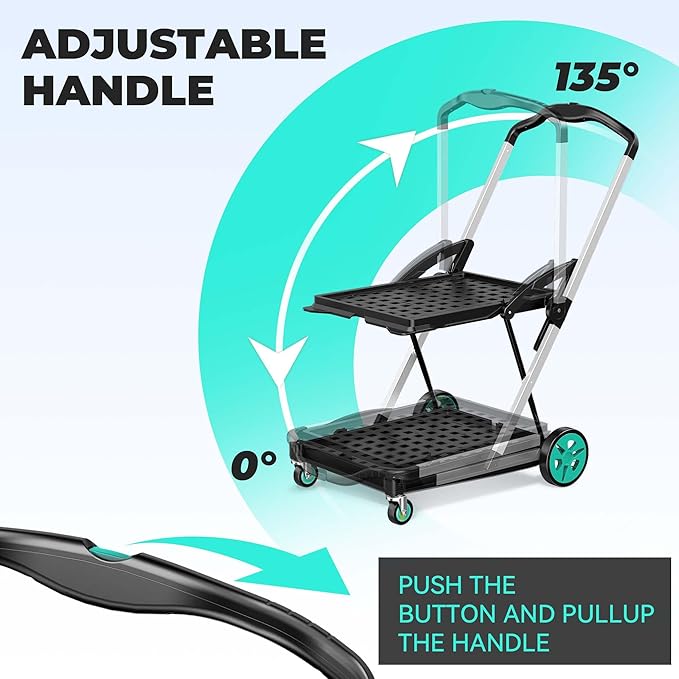 Collapsible Shopping Cart with Wheels, 6-in-1 200LBS Capacity Grocery Cart on Wheels with 1 Storage Crate, Folding Utility Cart for Shopping, Travel, Supermarket, Office, Teal