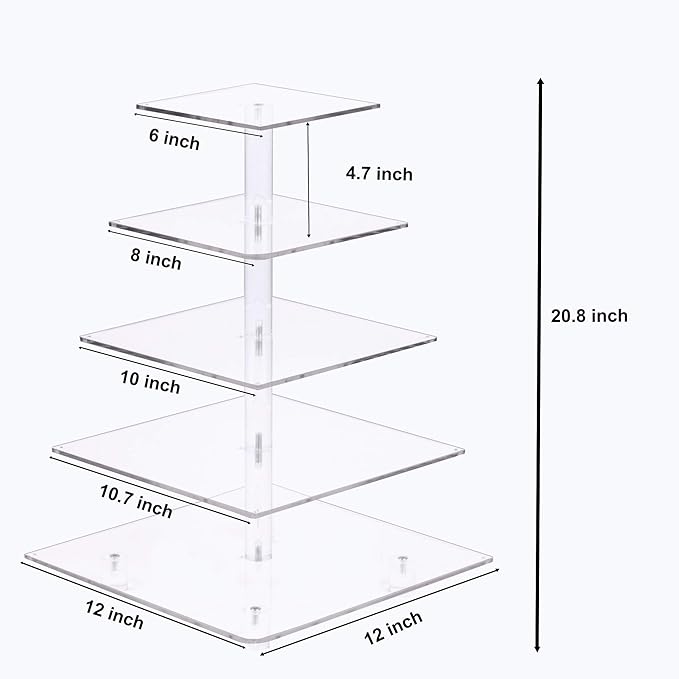 YestBuy Cupcake Stand - Premium Cupcake Holder - Acrylic Cupcake Tower Display - Cady Bar Party Décor - 5 Tier Acrylic Display for Pastry + LED Light String - Ideal for Weddings, Birthday Parties