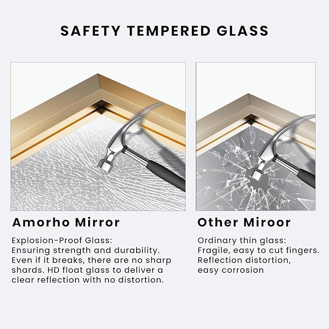 Amorho Bathroom Mirror, 50x36 Inch Golden Thick Metal Framed Wall Mirrors for Over Sink, Wall-Mounted Mirrors Perfect for Bedroom, Living Room, Entryway, Rectangle (Horizontal/Vertical).