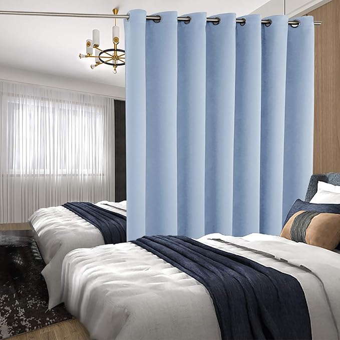 BGment Blue Sliding Door Curtain 120 Inch Long - Wide Room Darkening Room Divider Curtain for Bedroom Privacy Themral Insulated Grommet Room Separator Curtain, 1 Panel, 100 X 120