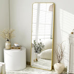 HARRITPURE 56"x21" Full Length Mirror, Gold Rounded Corner Aluminum Frame Floor Standing Mirror Hanging/Leaning Wall for Living Room Bedroom Cloakroom