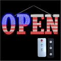 USA Flag 40"x14" Extra Large LED Open Signs for Business with Remote Controlled, 10 Levels Brightness Adjustable Unique Design Super Bright with Chain, High Visibility for Store Bar Hotel Retail Shop