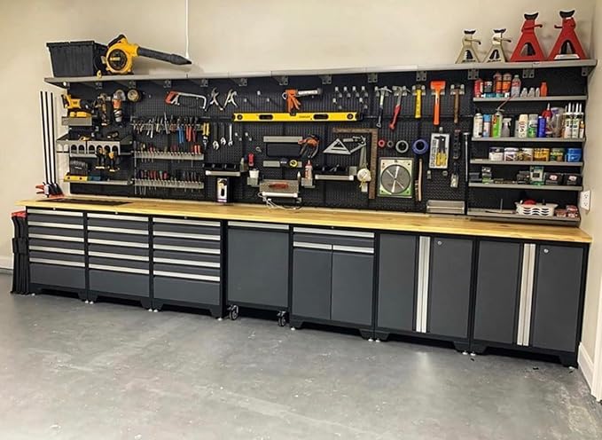OmniWall Modular Metal Pegboard System, 16x48 inches, Steel Construction, Wall-Mounted Tool Storage (Black, Vertical)