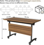 Conference Table, Modern Folding Meeting Tables with Flip Top, Mobile Podcast Table with Four Locking Wheels, Large Training Table for Meeting Room, Office, Classroom (8, A, 55.1in)