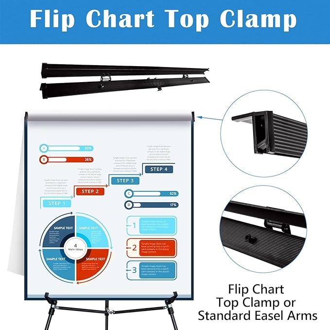 Falling in Art Aluminum Flip Chart Display Easel Stand with Adjustable Floor for Boardroom, Whiteboard, Paper Pads, Signage, 63 1/2'' High, Black 4 PACK