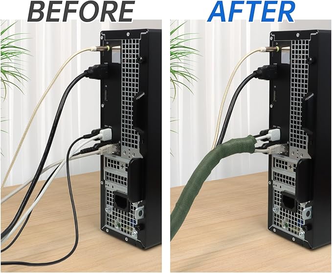 Split Braided Cable Sleeve，Flexible Wire Loom Tubing, Automotive Cord Protector Pet Proof, Cable Management for Computer TV Electric Wires Harness 16ft (Dark Green, 8mm（5/16")