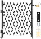 VEVOR Single Folding Security Gate, Lockable Scissor Gate with 360° Swivel Casters, Outdoor Barricade Steel Retractable Gates, for Entry Security, Garage, Warehouse & Pool, 74.80 x 51.57 in (W x H)