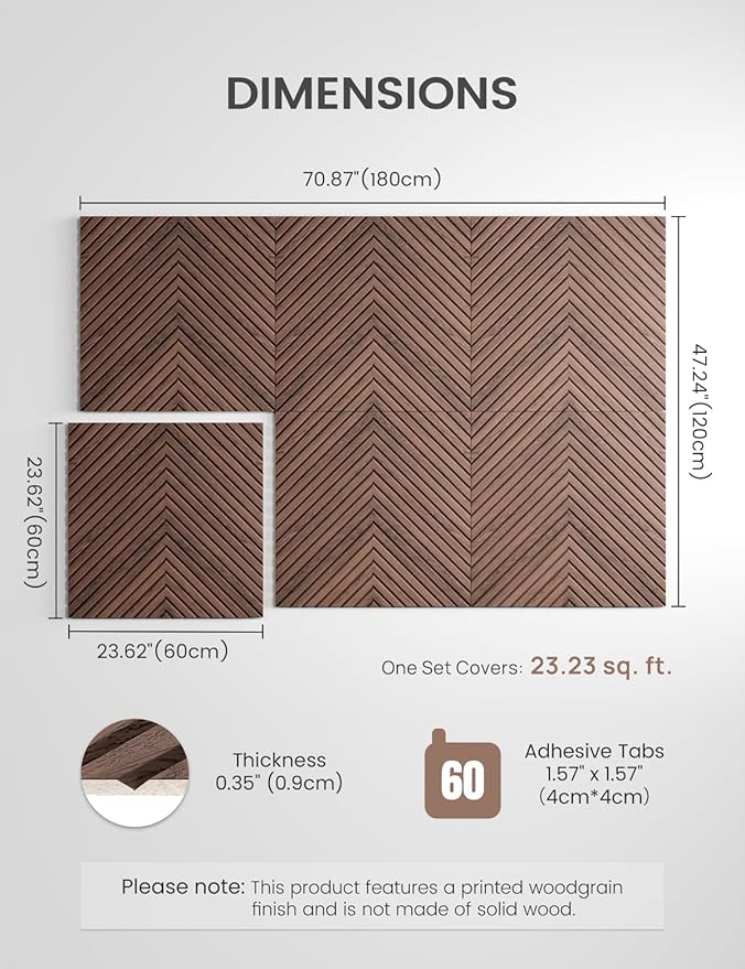 Large Felt Bulletin Board,Cork Board Alternative 70.87'' x 47.24'' Art Acoustical Wall Panels-6 Pack with 60 Adhesive Tabs,for Recording Studio/Home Offices-Walnut/Pyramid