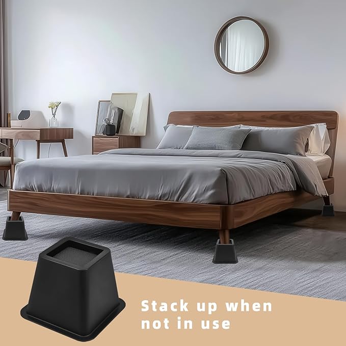 Bed Riser/Furniture Lift Bed/Bed risers/Furniture Lifter/Table risers/Frame Risers Create Under Bed Storage Heavy Duty for Furniture Height Adjustment (Black 8 Pack, 4 Inch)