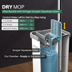 JOYMOOP White Flat Mop & Bucket with 1 Microfiber Pad, 12 Disposable Toilet Brushes, Stainless Steel Toilet Brush and Holder Set, Multi-Functional Cleaner for Floors, Windows, and Toilets
