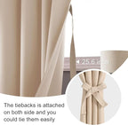 JIUZHEN Blackout Curtains for Bedroom - Thermal Insulated Room Darkening Rod Pocket Curtains for Living Room, Set of 2 Panels with Tiebacks, 42 x 84 Inch Length, Beige