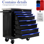 7 Drawer Rolling Tool Chest with Locker, 25.9" D Metal Movable Lockable Tool Cart Box Multi-Functional Hardware Storage Cabinet Box for Warehouse Basement Home Pantry Garage