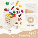 HONEY JOY Kids Grocery Store Playset, Wooden Grocery Store Pretend Play w/Cart, Cash Register Stand w/Coins, Chalkboard, Toddler Supermarket Play Toy for Boys Girls(Play Food Not Included)