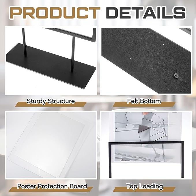 Zhengmy Tabletop Sign Holder with Flat Base Double Sided Countertop Sign Holder Desktop Display Stand Metal Poster Display Stand for Office Store Restaurant Hotels, Black(11" X 8.5",Horizontal,2 Pcs)