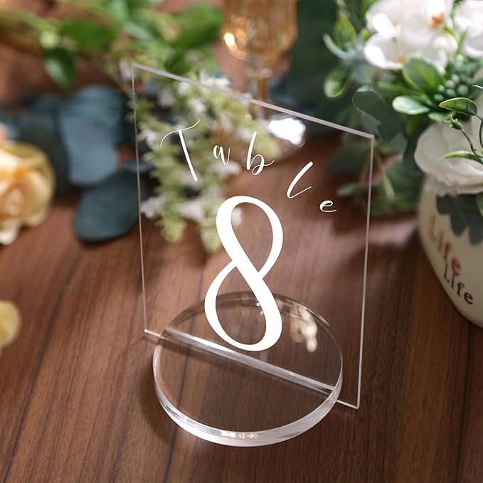 UNIQOOO 4" Clear Acrylic Round Stand | 3mm Slot Wedding Sign Holders, Perfect for Wedding, Table Number, Exhibition, Office, Restaurant, Business, 4 Count