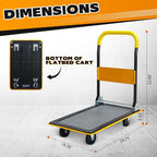 Yellow Folding Platform Hand Truck 330 lbs Capacity, Heavy Duty Flatbed Cart with 360° Swivel Silent Wheels, Non-Slip Steel Dolly for Warehouse, Office, or Home – Foldable Design