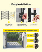 VEVOR Single Folding Security Gate, Lockable Scissor Gate with 360° Swivel Casters, Outdoor Barricade Steel Retractable Gates, for Entry Security, Garage, Warehouse & Pool, 74.80 x 51.57 in (W x H)