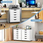 File Cabinet, Mobile Filing Cabinet w/Universal Wheels & 5 Drawers, Wood Printer Stand with Storage, Rolling File Cabinets for Home Office, Living Room, Bedroom (White, 5 Drawers)