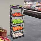 5 Tiers Retail Display Rack, Single Row Commercial Market Shelf Fruit and Vegetable Basket Stand Rack Set Snack Pantry Shelf Unit for Kitchen, Office, Store