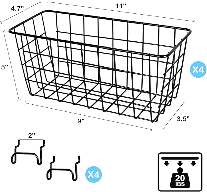G.CORE 4 Pack Pegboard Baskets, Metal Shelves Hooks to 1/8" 1/4" Peg Boards, Peg Board Baskets Bins Set - Organize Tools Workbench Accessories Garage Storage Wall Mount Organizer Attachments