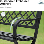MFSTUDIO 50" Black Outdoor Metal Garden Bench with Arch Legs, Cast Iron Frame Patio Furniture with E-Coating, Perfect for Porch and Yard