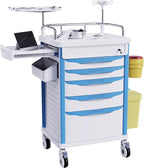 Medical Rolling Storage Crash Cart with Wheels - Adjustable IV Pole, Silent Casters, Needle Disposal Holder, Trash Bin, O2 Holder - Nursing Emergency Cart for Clinic, Hospital, Salon, Lab