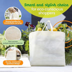 Simply Cool 200 Pack Reusable Eco-Friendly Grocery Shopping Bags 12.6"x6.3"x11.8" Durable, Recyclable, Washable, Foldable, Portable Tote Bags Bulk (Cream)