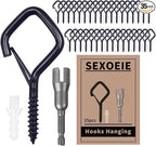35 PCS Eye Screw Hooks for Hanging Heavy Duty with Safety Buckle.Metal Ceiling Hooks for Hanging Plants,Cup,Wind Chime,Bird Feeders,Christmas String Lights at Indoor&Outdoor,2.36 Inches Black