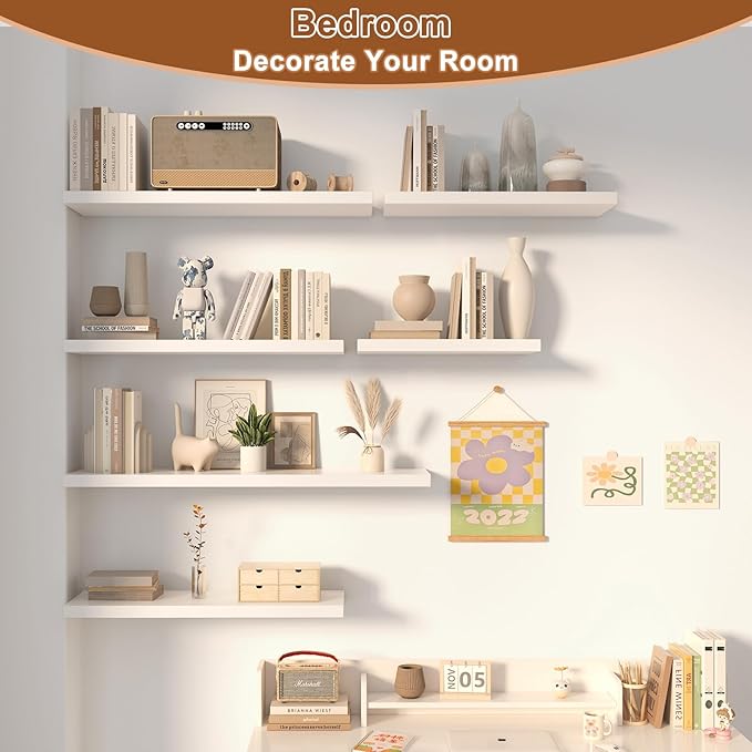 12 Inch Deep Floating Shelves for Wall 3 Pack Floating Shelfs Large Storage Space Wall Decor Display Shelf for Bathroom Living Room Bedroom Kitchen 30" W x 12" D x 1.2" H White