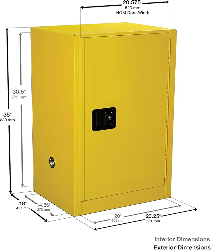 Eagle American Made 12 Gallon F﻿lammable Liquid Storage Cabinet, Manual-Close Space Saver Fireproof Cabinet for Schools, Garages, Manufacturing Facilities, 23" x 18" x 35", 1925X