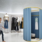 Madamera Clothing Store Fitting Room with Shading Curtain, Portable Temporary Mobile Privacy Protection Dressing Room, Foldable Mall Simple Changing Room and Temporary Mobile Room, 200x100x95cm(Blue)