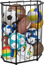 Garage Ball Storage Holder,Elastic Cord Design Can Floor-Standing & Wall-Mounted Use,Used for Basketball,Footbal,Volleyball,Rugby,Home or Outdoors Sports Equipment Storage Ball Rack。(Black)