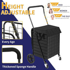 Folding Shopping Cart for Groceries, Grocery Cart with Waterproof Liner and 360° Swiveling Wheels Collapsible Shopping Carts for Condo Laundry Transport Trip